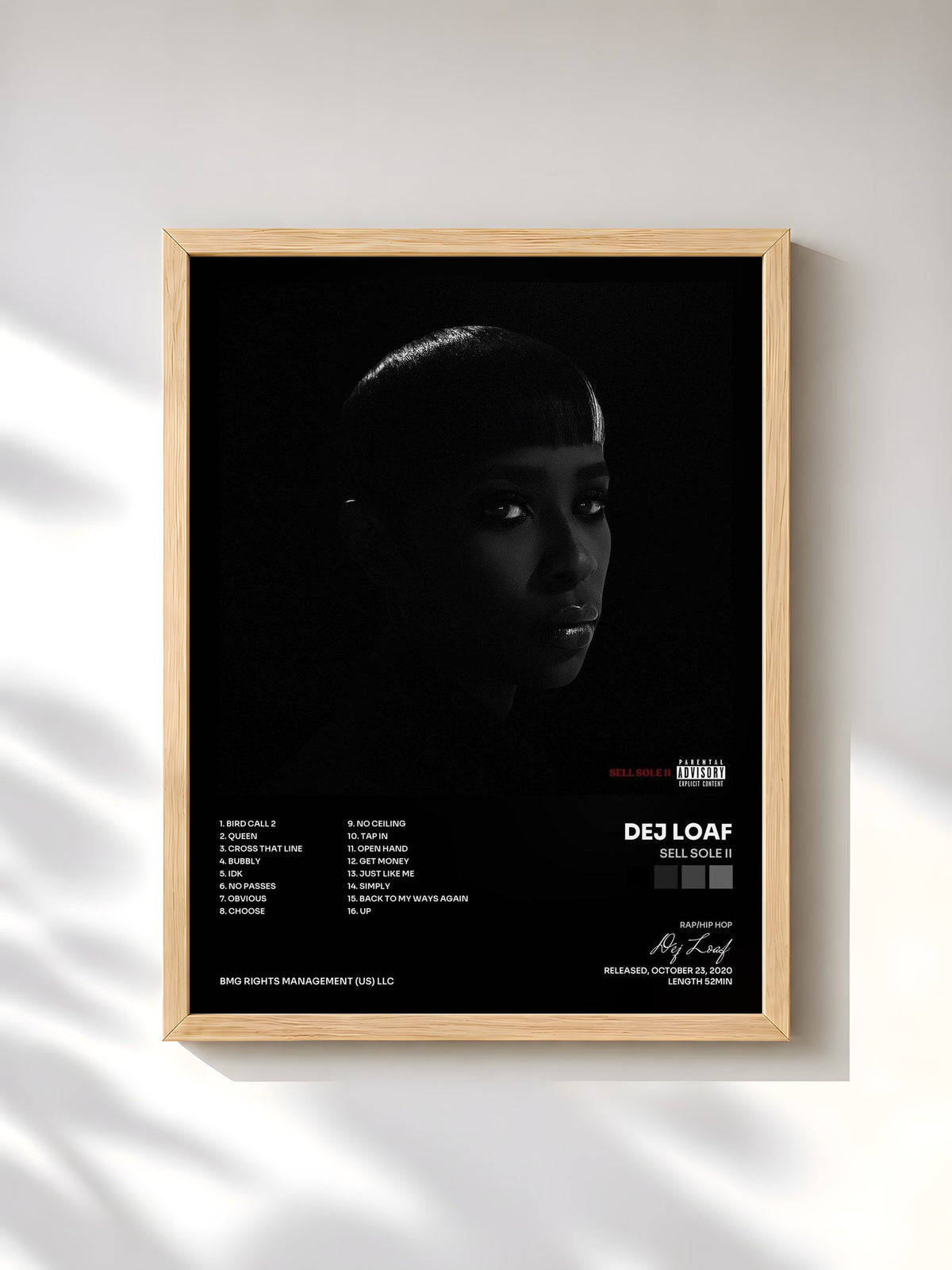 #bois Tableau de l'album Sell Sole II de Dej Loaf, cadre en bois brut, imprimé et encadré en France
