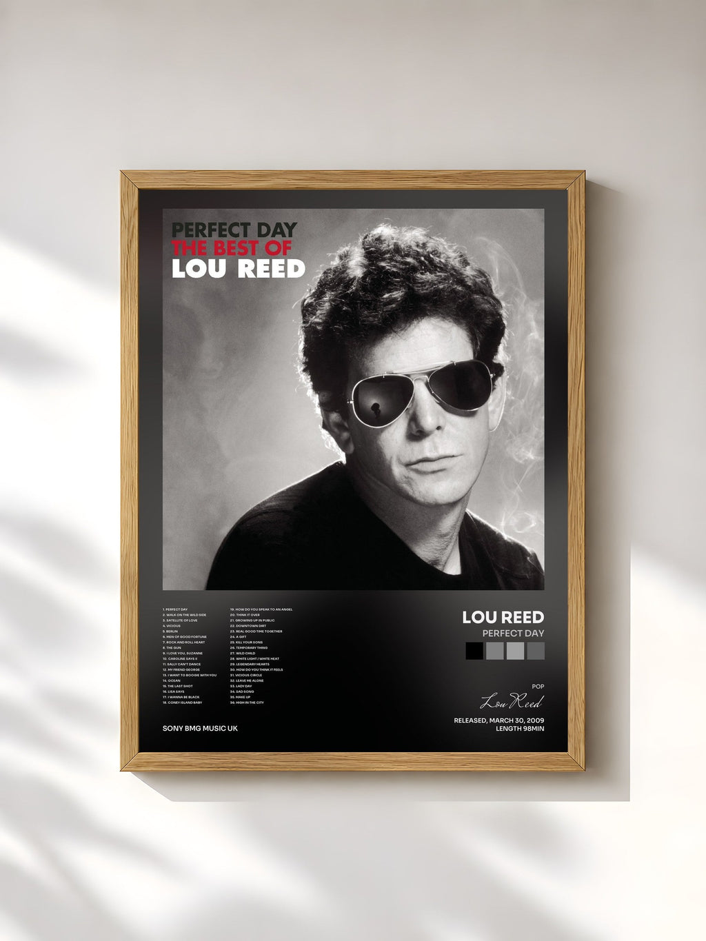 #bois Tableau de l'album Perfect Day de Lou Reed, cadre en bois brut, imprimé et encadré en France