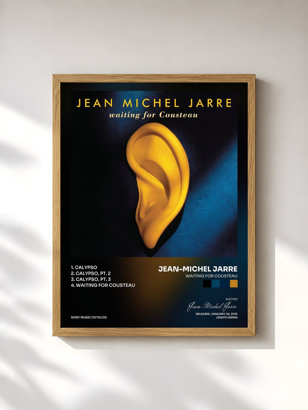 #bois Tableau de l'album Waiting for Cousteau de Jean-Michel Jarre, cadre en bois brut, imprimé et encadré en France