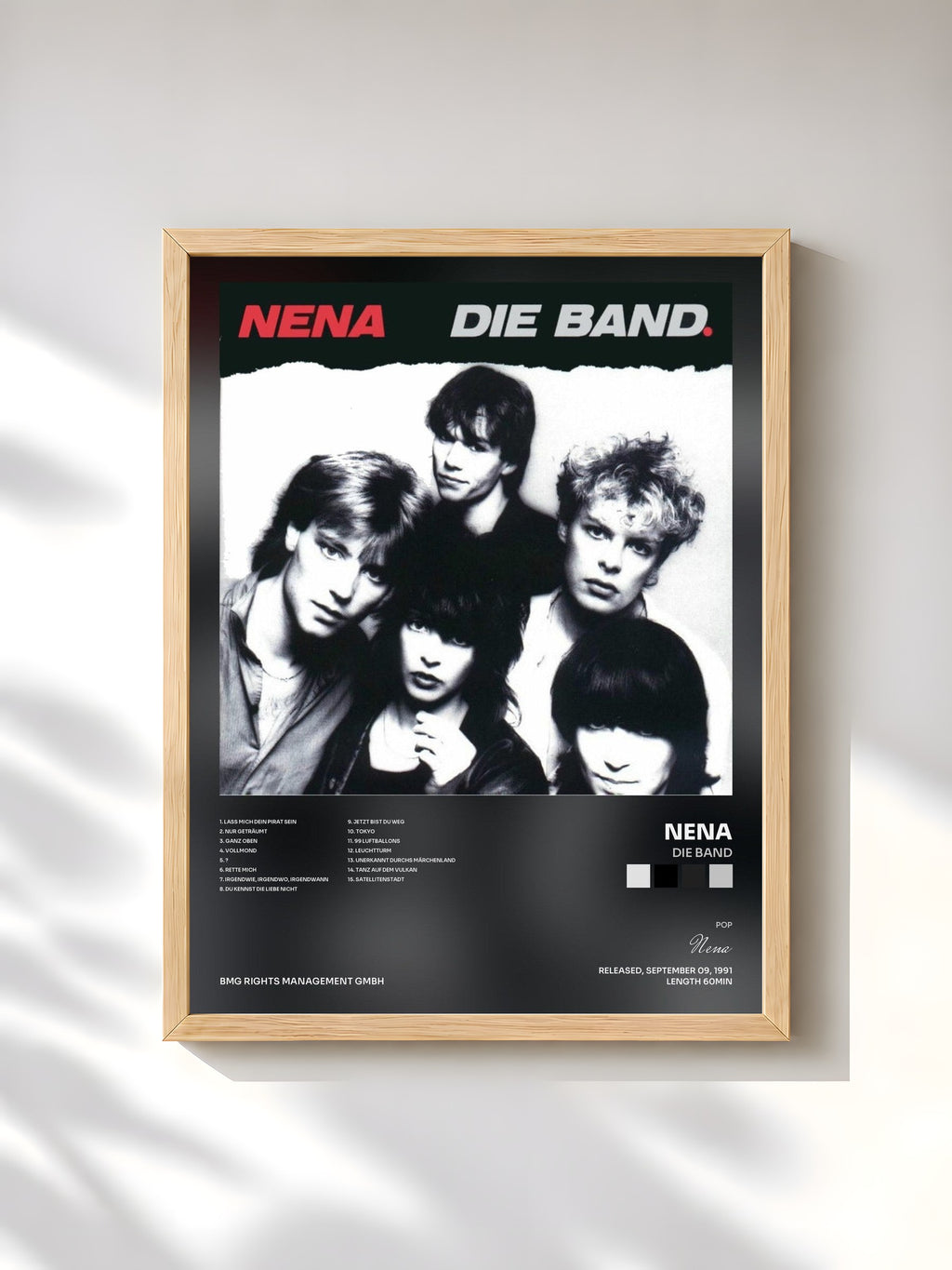 #bois Tableau de l'album Die Band de Nena, cadre en bois brut, imprimé et encadré en France