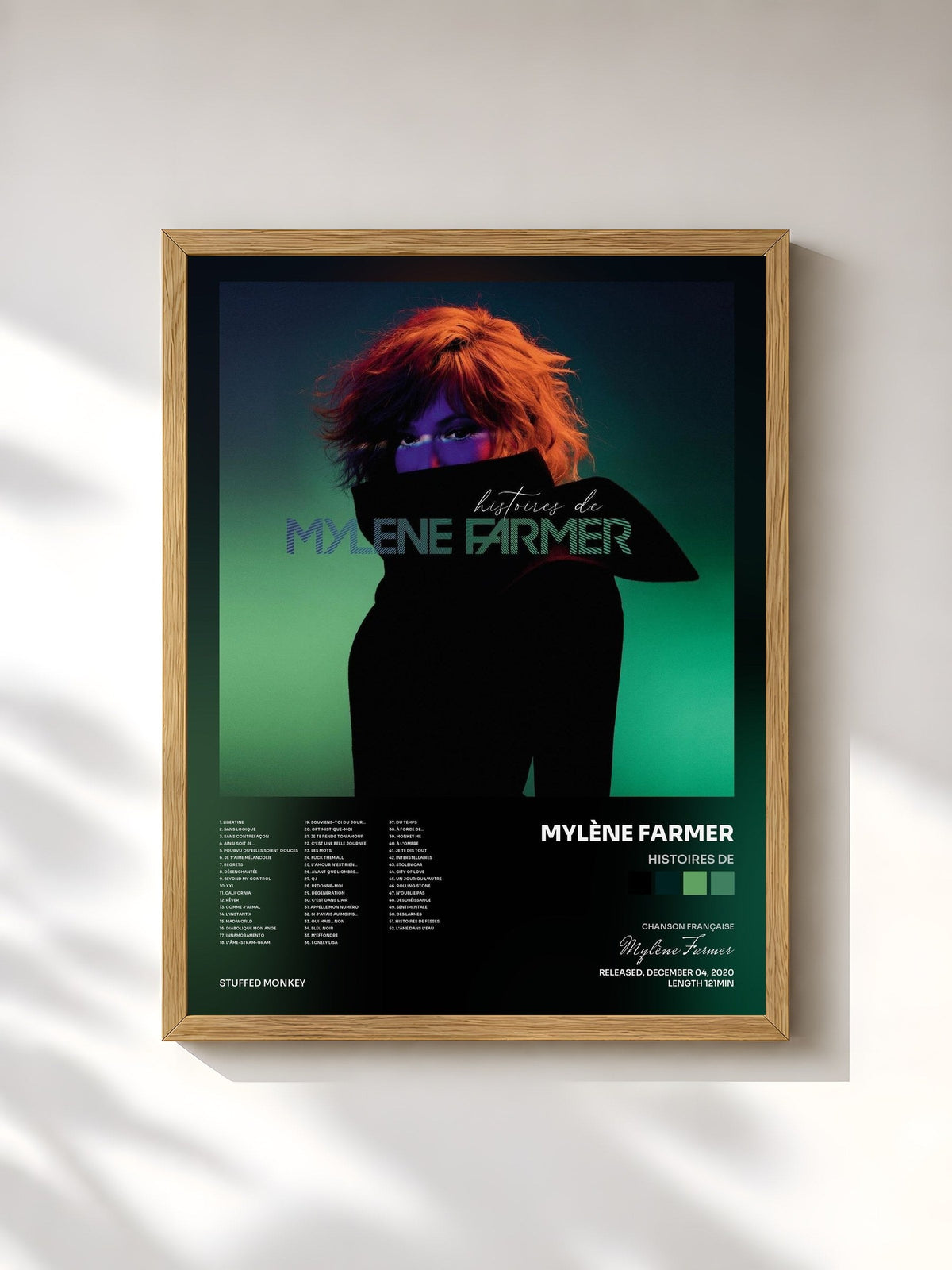 #bois Tableau de l'album Histoires de de Mylène Farmer, cadre en bois brut, imprimé et encadré en France