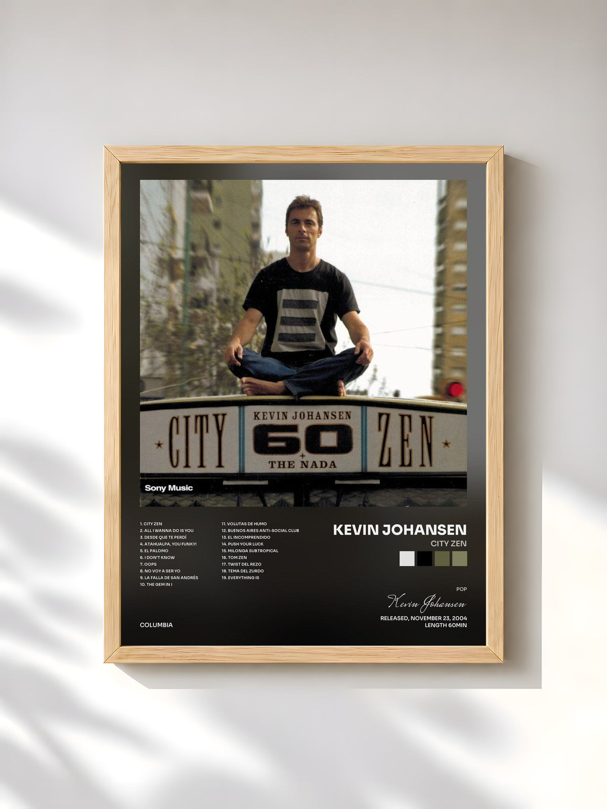 #bois Tableau de l'album City Zen de Kevin Johansen, cadre en bois brut, imprimé et encadré en France