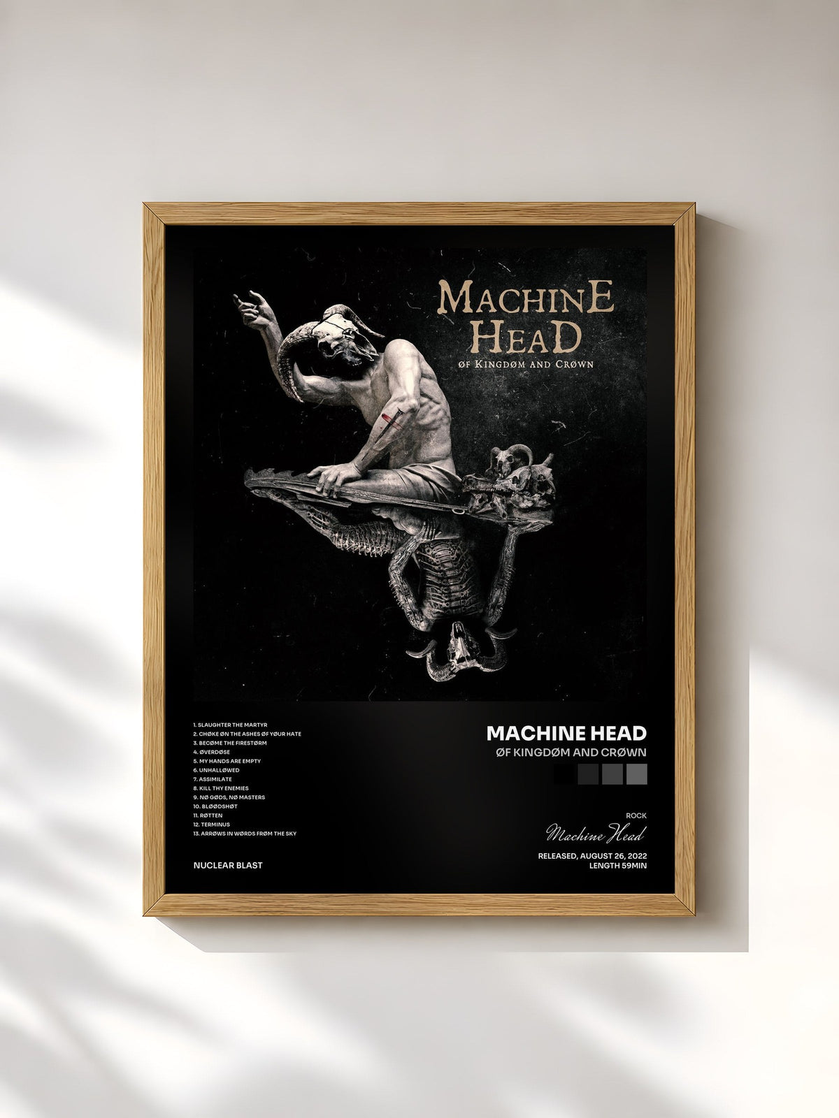 #bois Tableau de l'album ØF KINGDØM AND CRØWN de Machine Head, cadre en bois brut, imprimé et encadré en France
