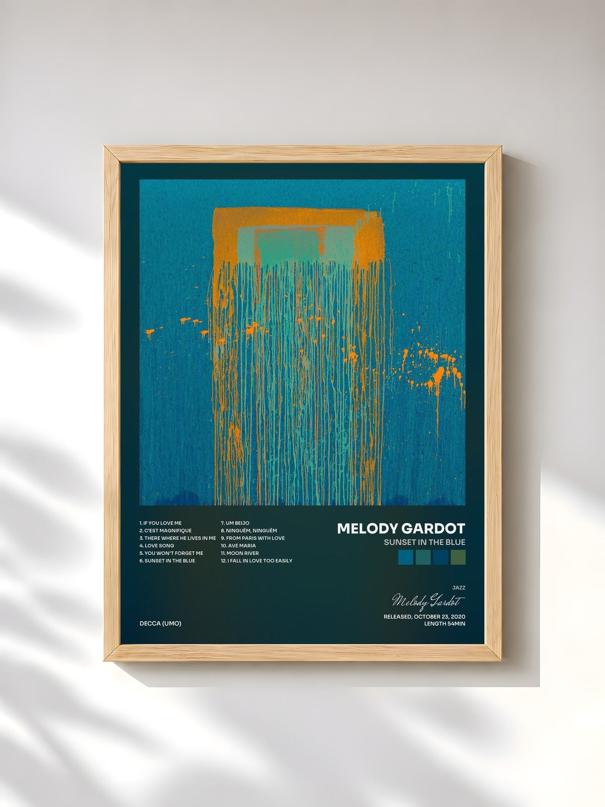 #bois Tableau de l'album Sunset In The Blue de Melody Gardot, cadre en bois brut, imprimé et encadré en France