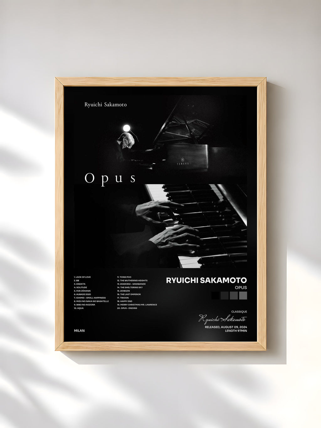 #bois Tableau de l'album Opus de Ryuichi Sakamoto, cadre en bois brut, imprimé et encadré en France