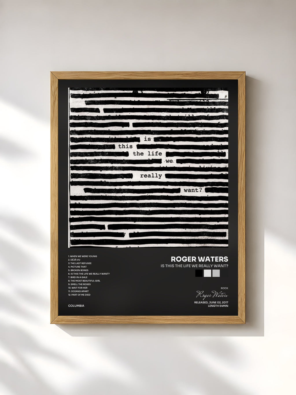 #bois Tableau de l'album Is This The Life We Really Want? de Roger Waters, cadre en bois brut, imprimé et encadré en France
