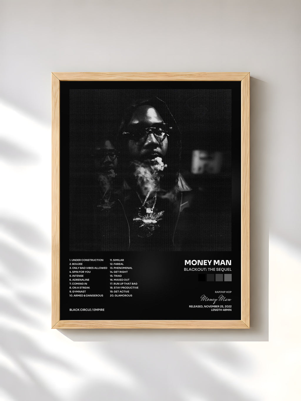 #bois Tableau de l'album Blackout: The Sequel de Money Man, cadre en bois brut, imprimé et encadré en France