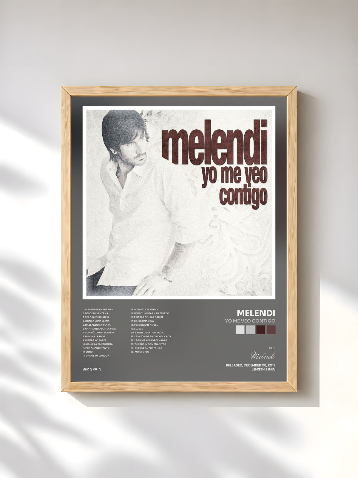 #bois Tableau de l'album Yo me veo contigo de Melendi, cadre en bois brut, imprimé et encadré en France