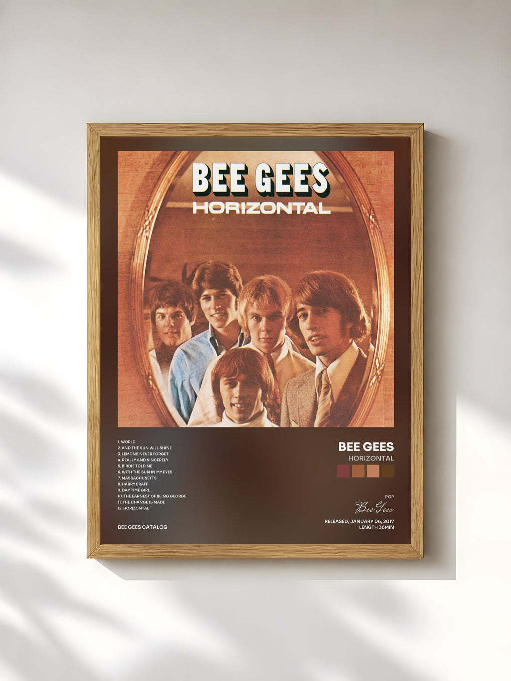 #bois Tableau de l'album Horizontal de Bee Gees, cadre en bois brut, imprimé et encadré en France