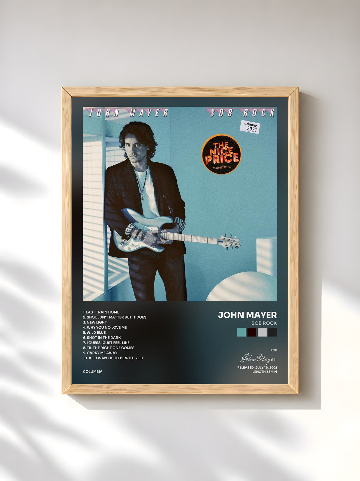 #bois Tableau de l'album Sob Rock de John Mayer, cadre en bois brut, imprimé et encadré en France