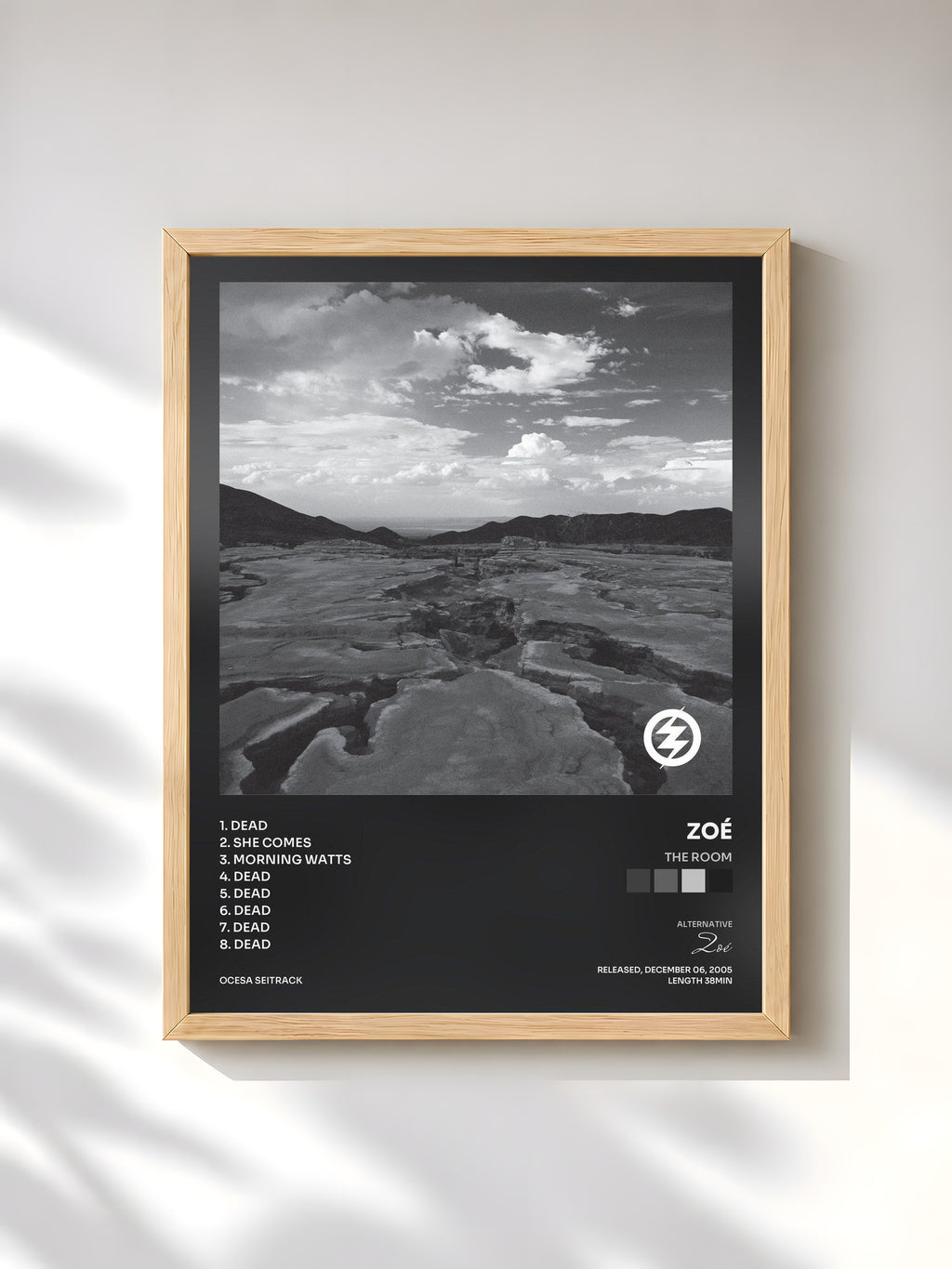 #bois Tableau de l'album The Room de Zoé, cadre en bois brut, imprimé et encadré en France