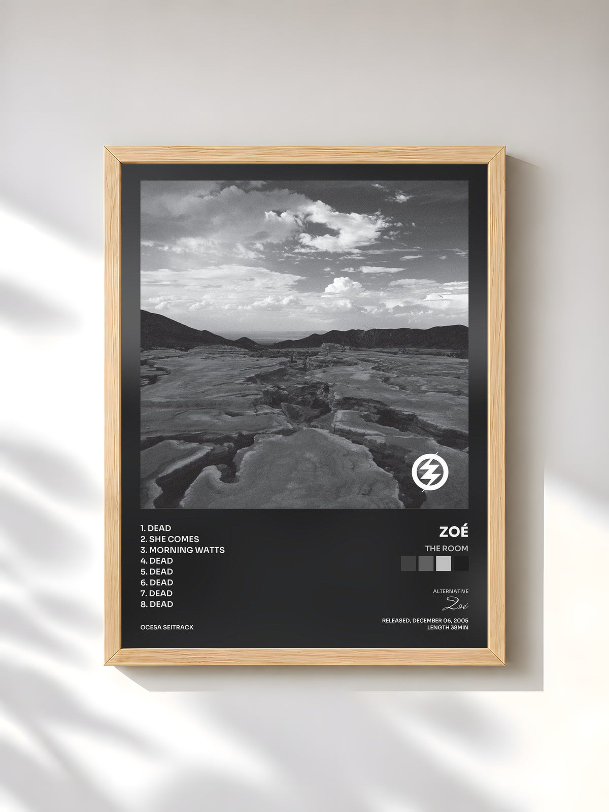 #bois Tableau de l'album The Room de Zoé, cadre en bois brut, imprimé et encadré en France