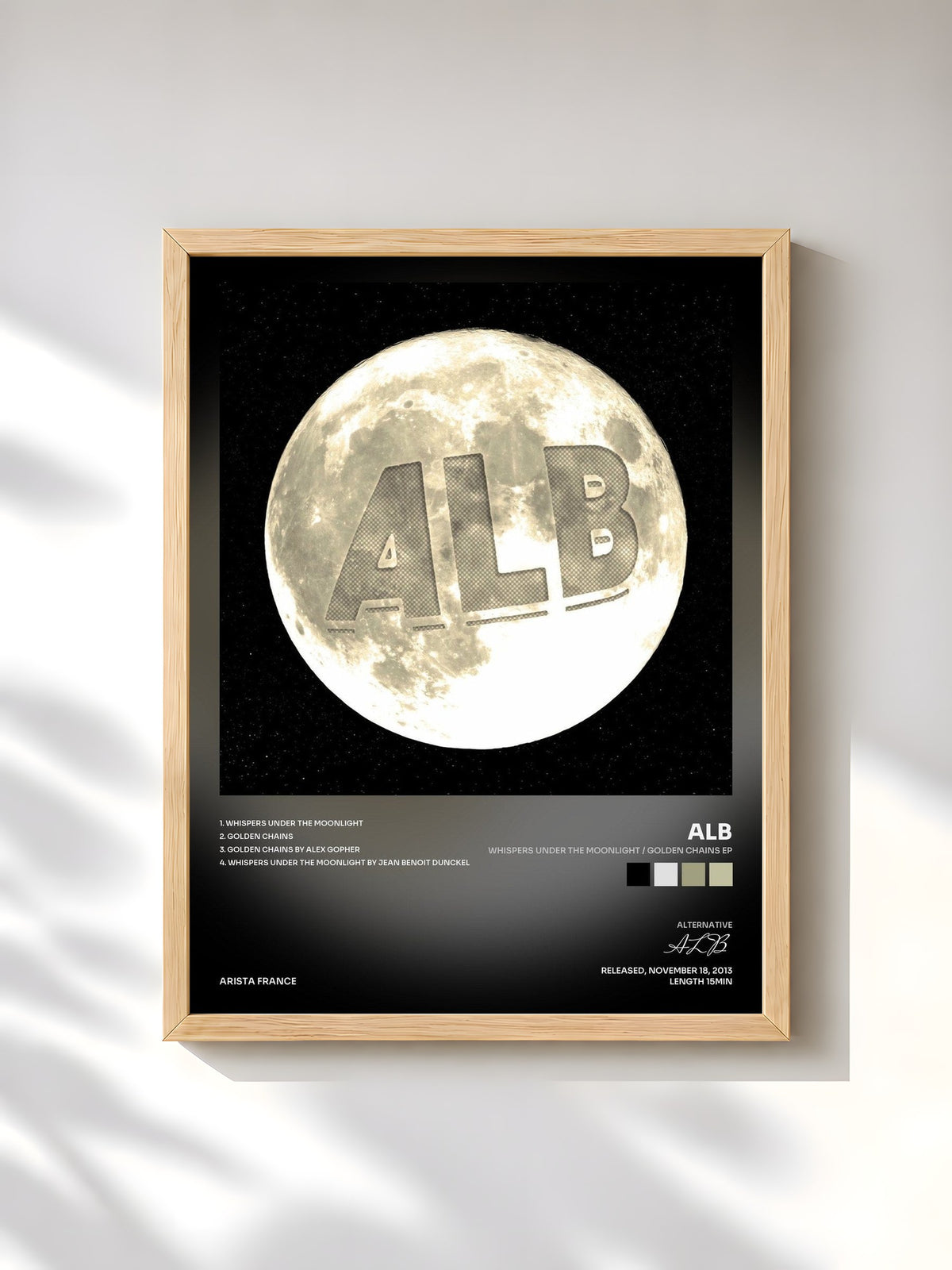 #bois Tableau de l'album Whispers Under The Moonlight / Golden Chains EP de ALB, cadre en bois brut, imprimé et encadré en France