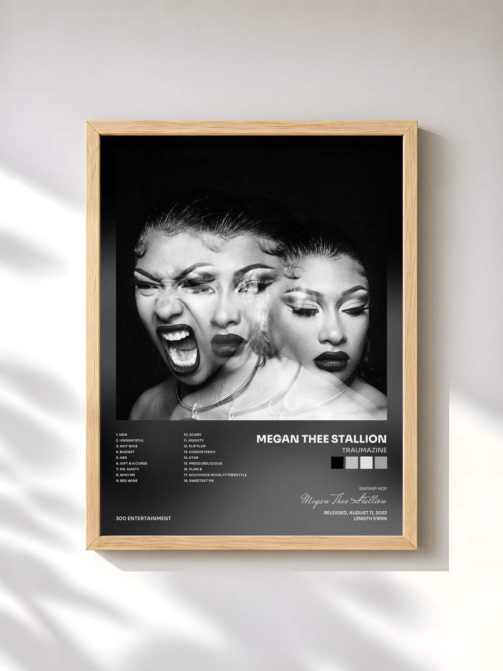#bois Tableau de l'album Traumazine de Megan Thee Stallion, cadre en bois brut, imprimé et encadré en France