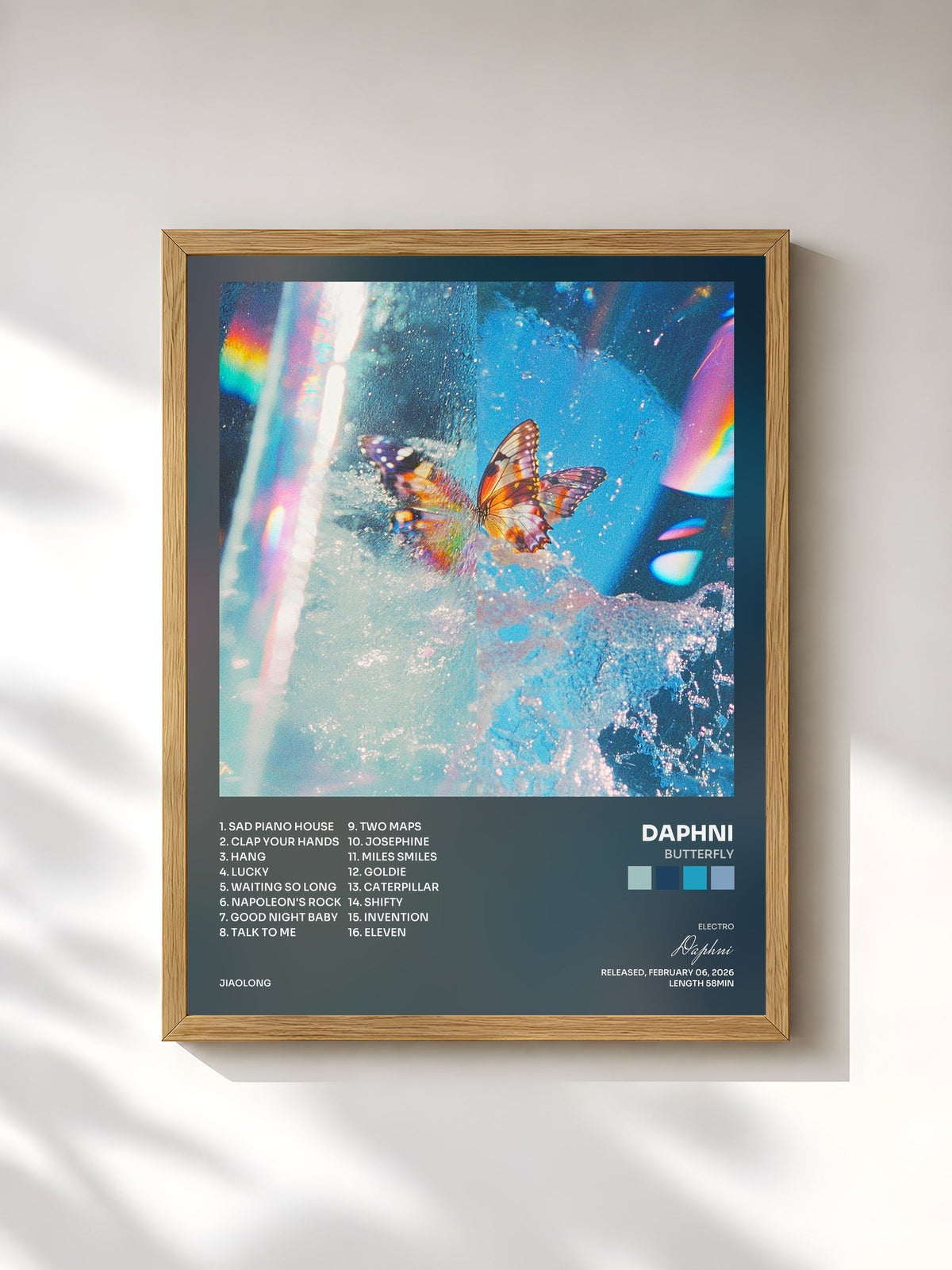 #bois Tableau de l'album Butterfly de Daphni, cadre en bois brut, imprimé et encadré en France