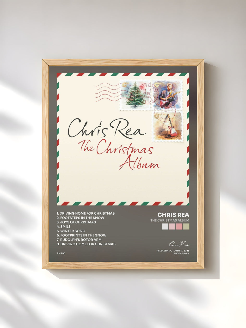 #bois Tableau de l'album The Christmas Album de Chris Rea, cadre en bois brut, imprimé et encadré en France