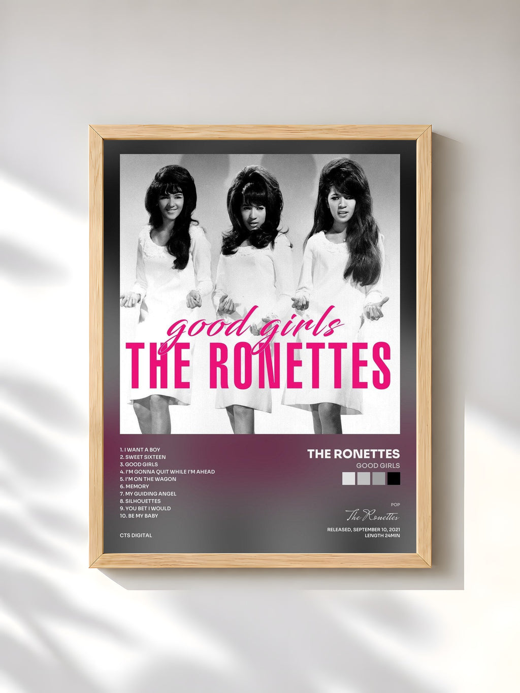 #bois Tableau de l'album Good Girls de The Ronettes, cadre en bois brut, imprimé et encadré en France