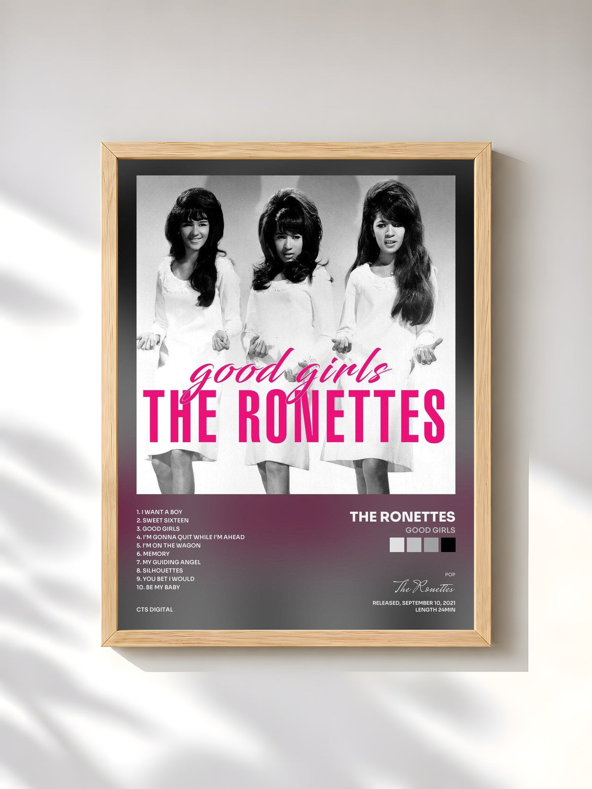 #bois Tableau de l'album Good Girls de The Ronettes, cadre en bois brut, imprimé et encadré en France