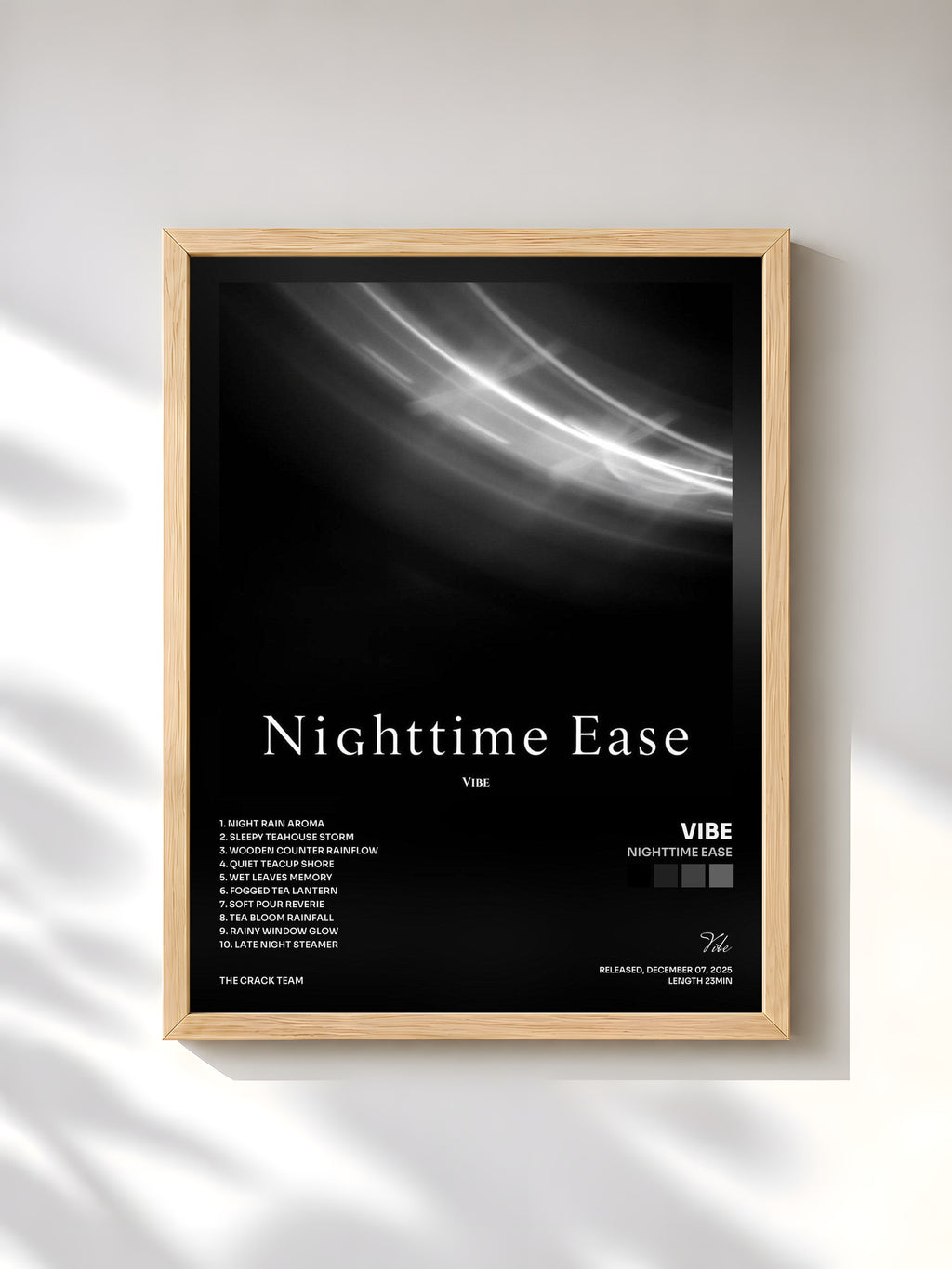 #bois Tableau de l'album Nighttime Ease de Vibe, cadre en bois brut, imprimé et encadré en France