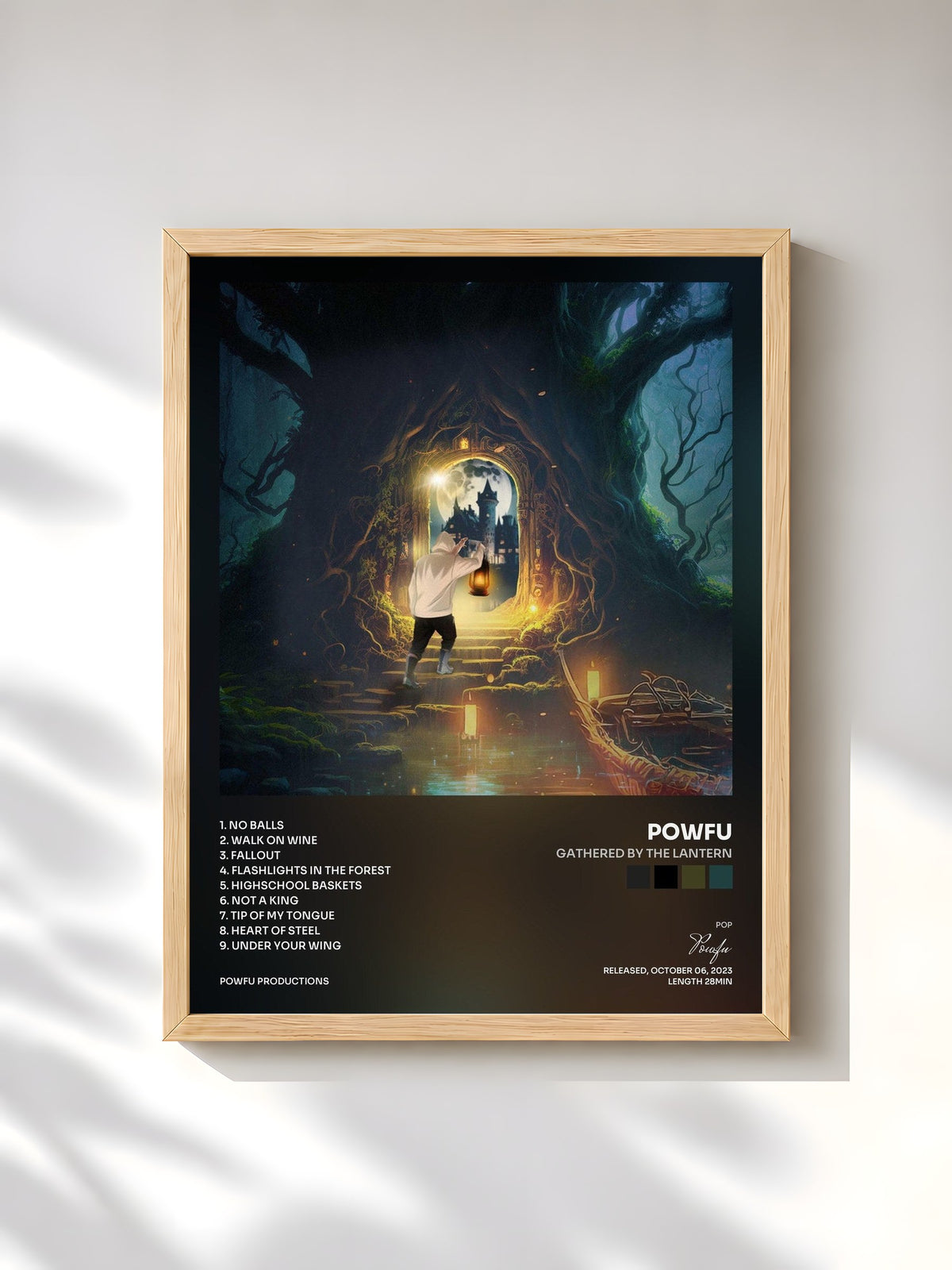 #bois Tableau de l'album Gathered By The Lantern de Powfu, cadre en bois brut, imprimé et encadré en France