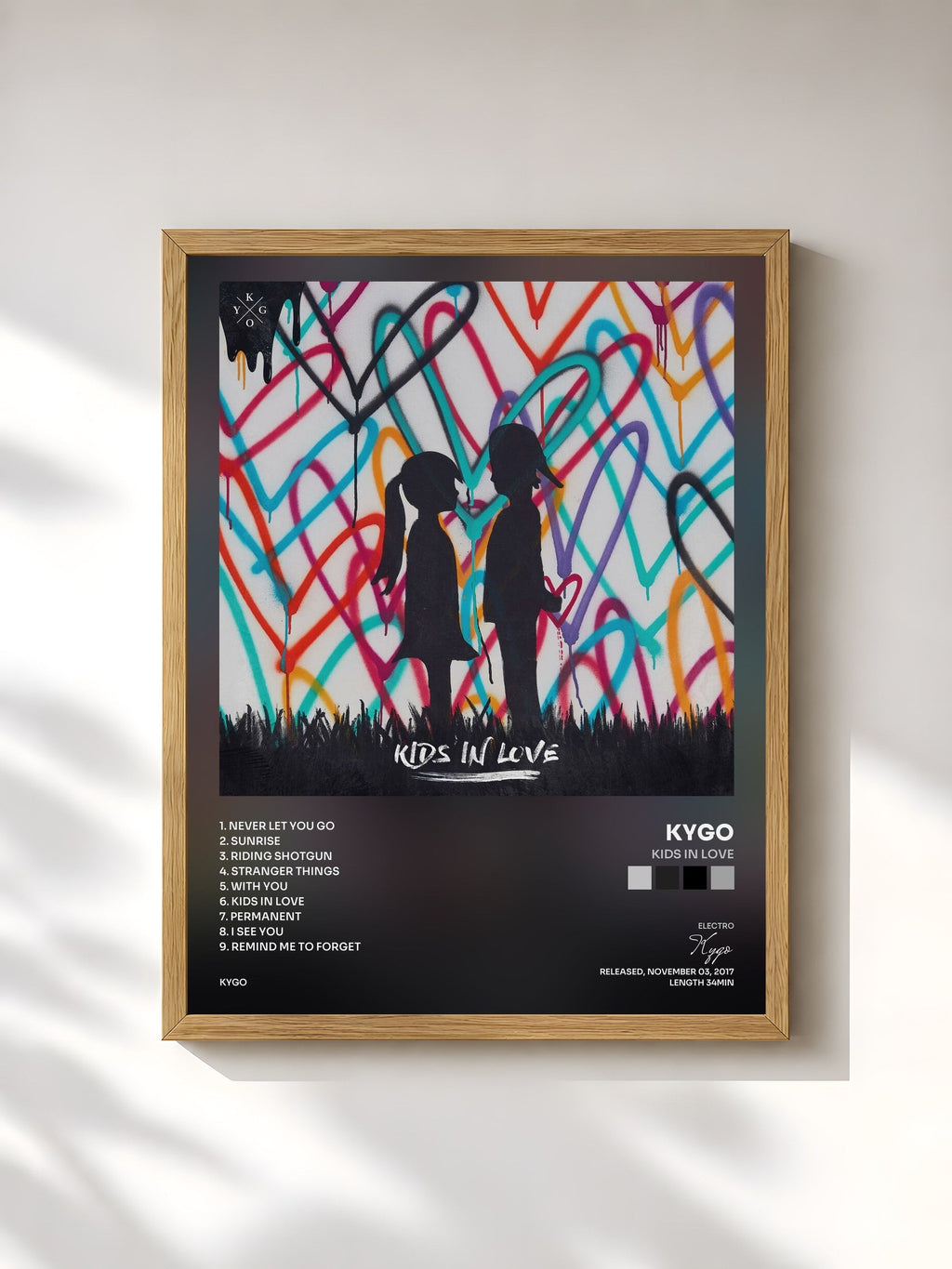 #bois Tableau de l'album Kids in Love de Kygo, cadre en bois brut, imprimé et encadré en France