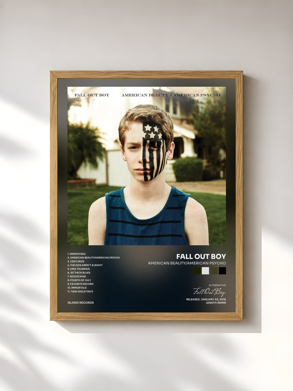 #bois Tableau de l'album American Beauty/American Psycho de Fall Out Boy, cadre en bois brut, imprimé et encadré en France