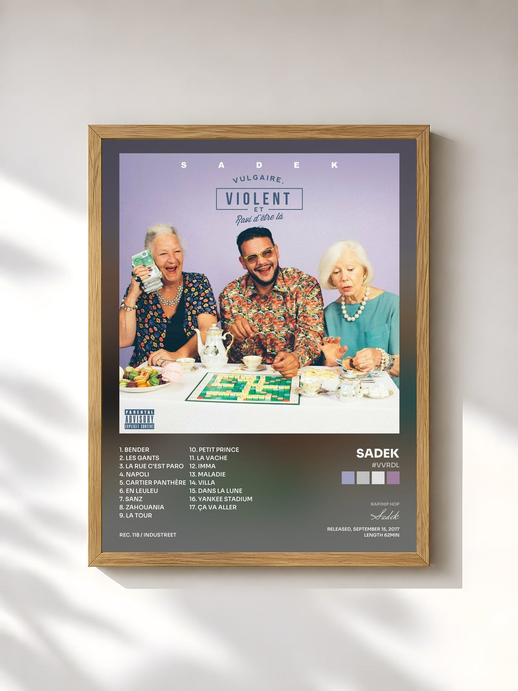 #bois Tableau de l'album #VVRDL de Sadek, cadre en bois brut, imprimé et encadré en France