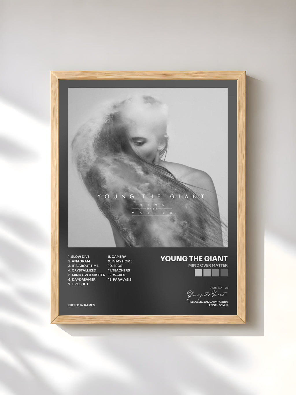 #bois Tableau de l'album Mind Over Matter de Young the Giant, cadre en bois brut, imprimé et encadré en France
