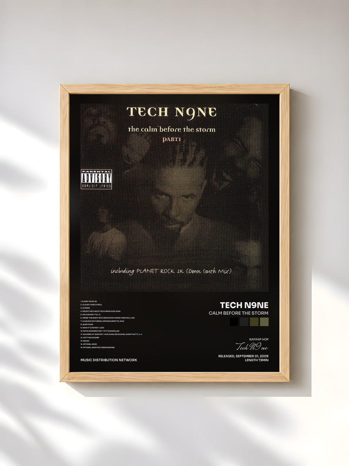 #bois Tableau de l'album Calm Before the Storm de Tech N9ne, cadre en bois brut, imprimé et encadré en France