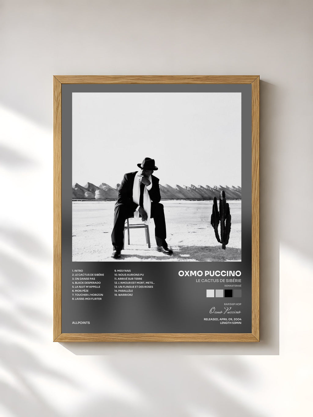 #bois Tableau de l'album Le cactus de Sibérie (Remasterisé) de Oxmo Puccino, cadre en bois brut, imprimé et encadré en France