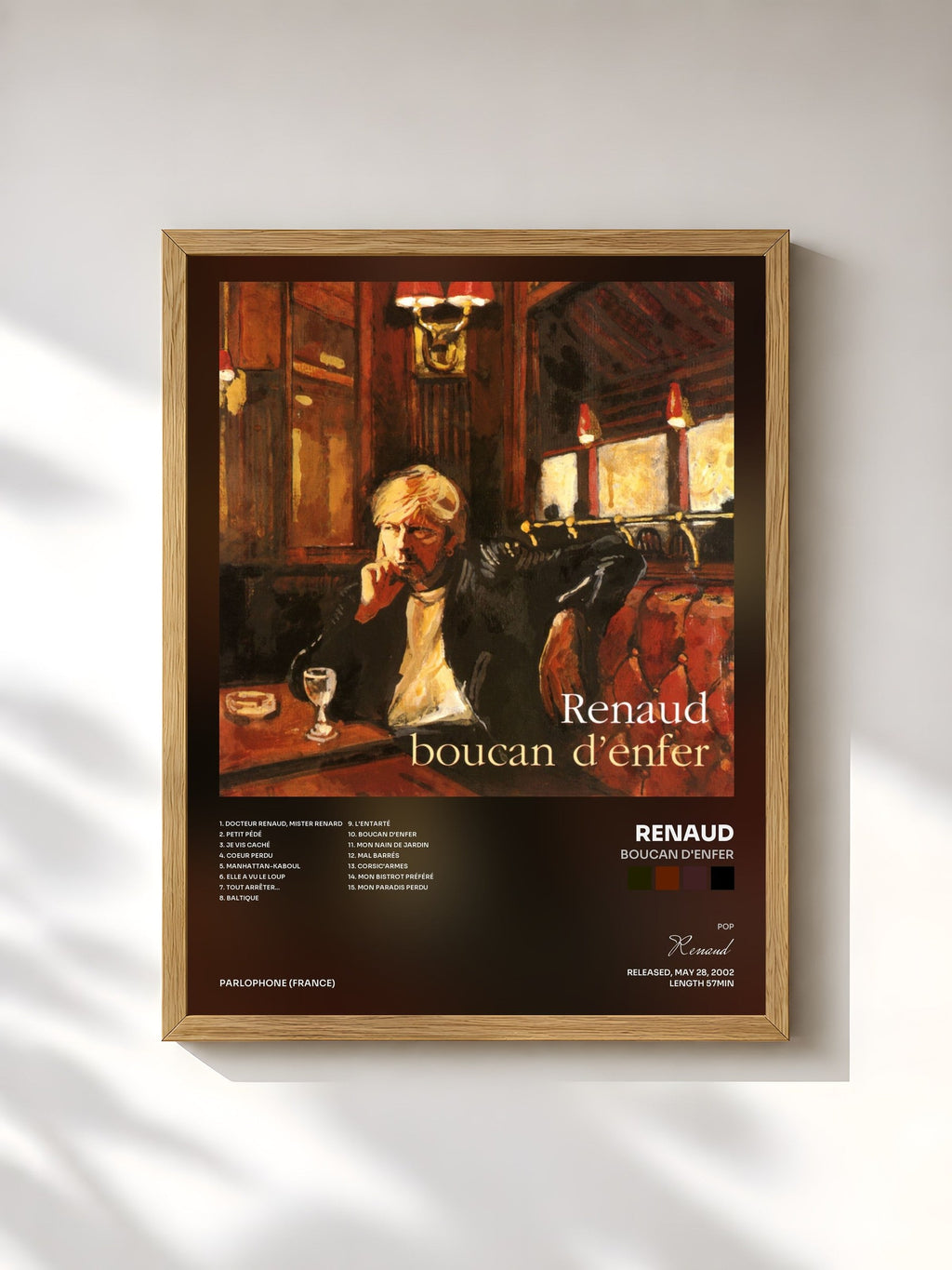 #bois Tableau de l'album Boucan d'enfer de Renaud, cadre en bois brut, imprimé et encadré en France