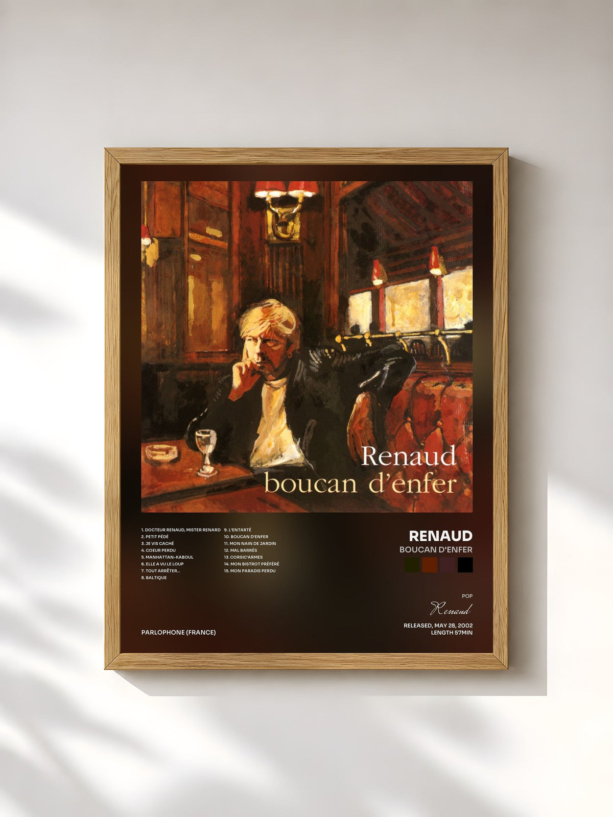 #bois Tableau de l'album Boucan d'enfer de Renaud, cadre en bois brut, imprimé et encadré en France