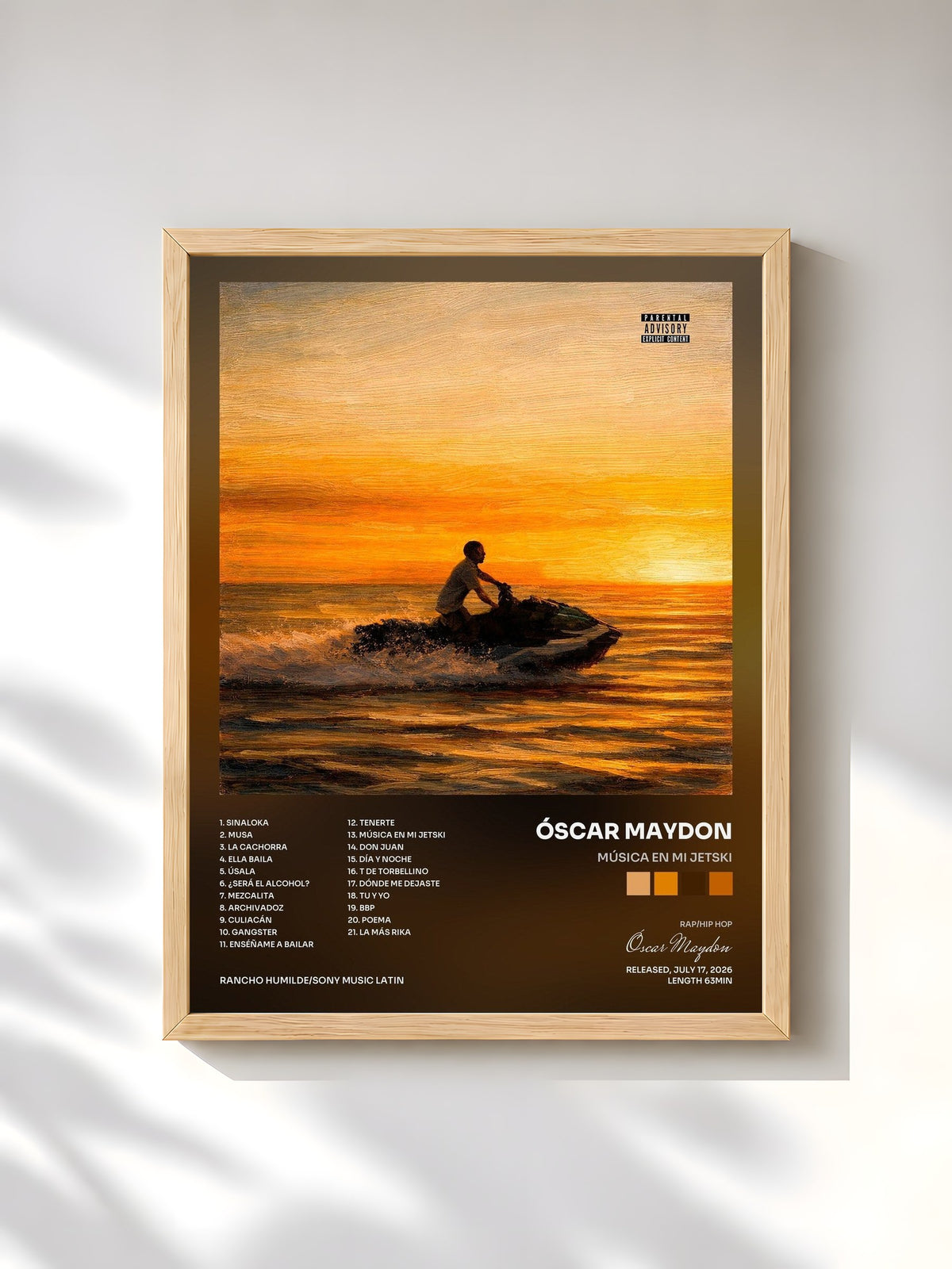 #bois Tableau de l'album MÚSICA EN MI JETSKI de Óscar Maydon, cadre en bois brut, imprimé et encadré en France