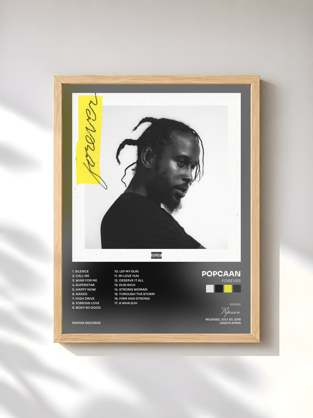 #bois Tableau de l'album Forever de Popcaan, cadre en bois brut, imprimé et encadré en France