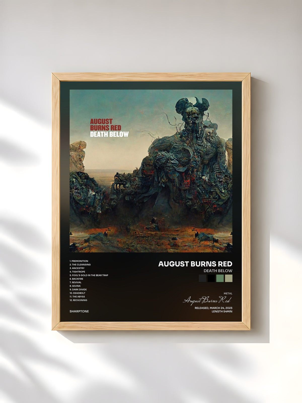 #bois Tableau de l'album Death Below de August Burns Red, cadre en bois brut, imprimé et encadré en France