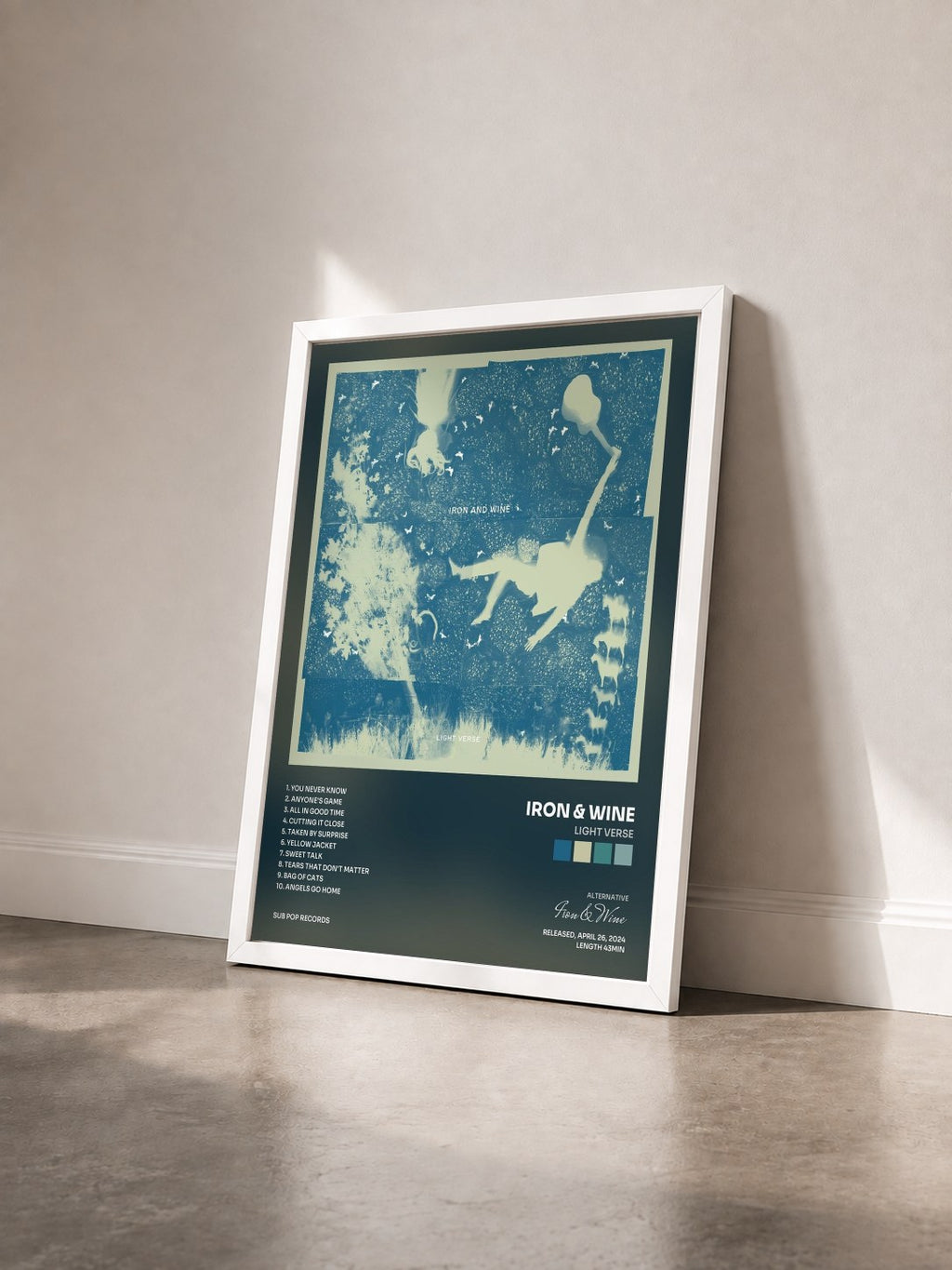 #blanc Tableau de l'album Light Verse de Iron & Wine vu de trois quarts, cadre blanc