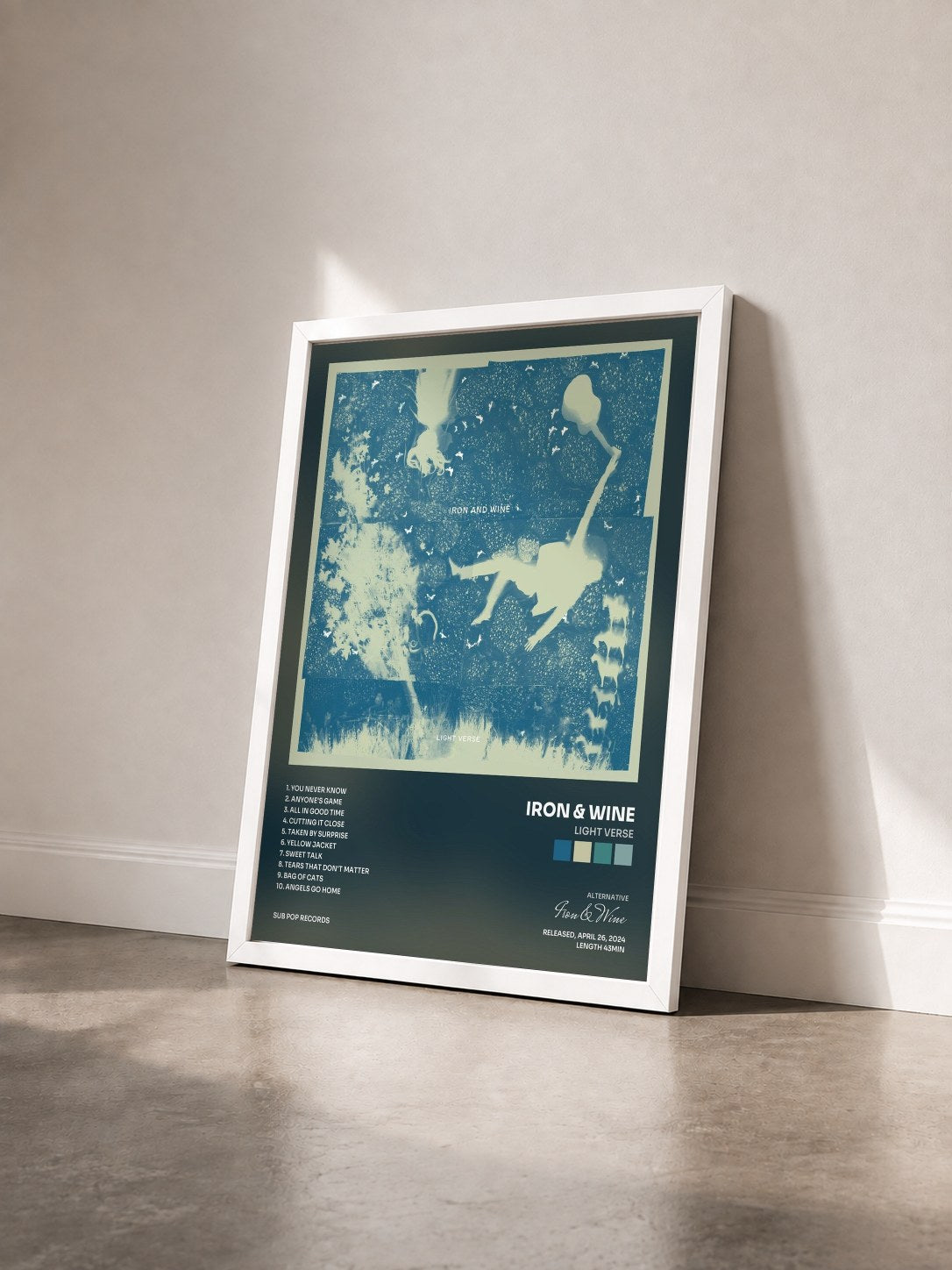 #blanc Tableau de l'album Light Verse de Iron & Wine vu de trois quarts, cadre blanc