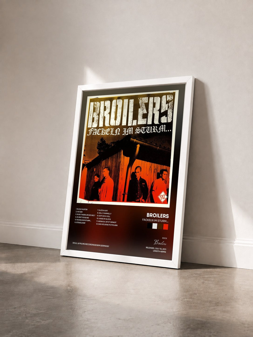 #blanc Tableau de l'album Fackeln im Sturm... de Broilers vu de trois quarts, cadre blanc