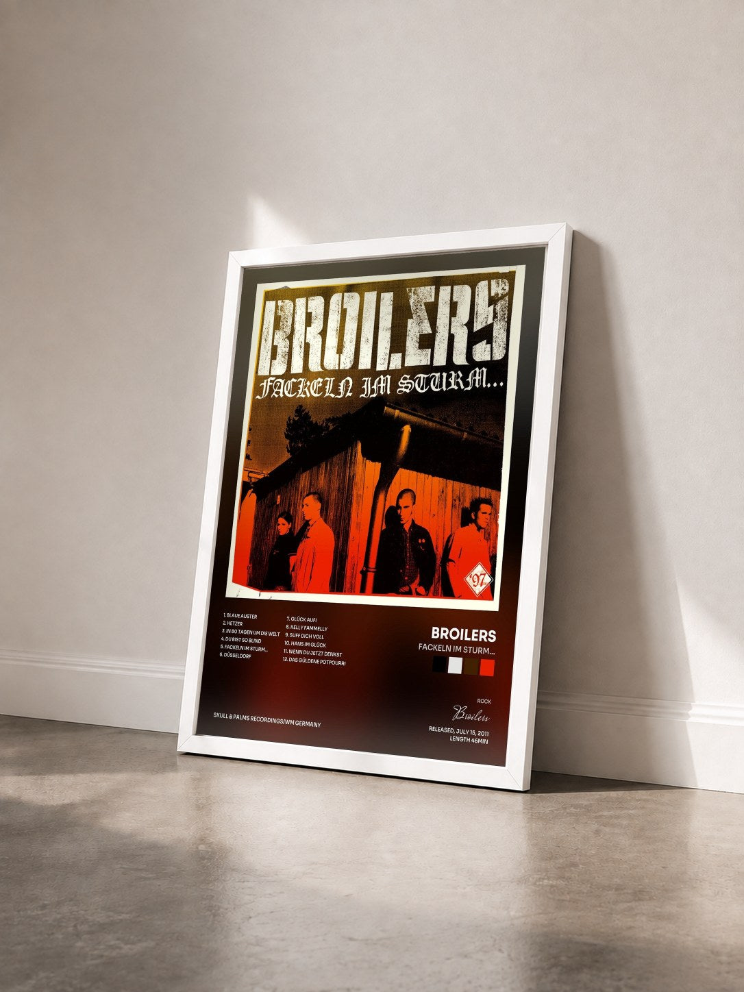 #blanc Tableau de l'album Fackeln im Sturm... de Broilers vu de trois quarts, cadre blanc