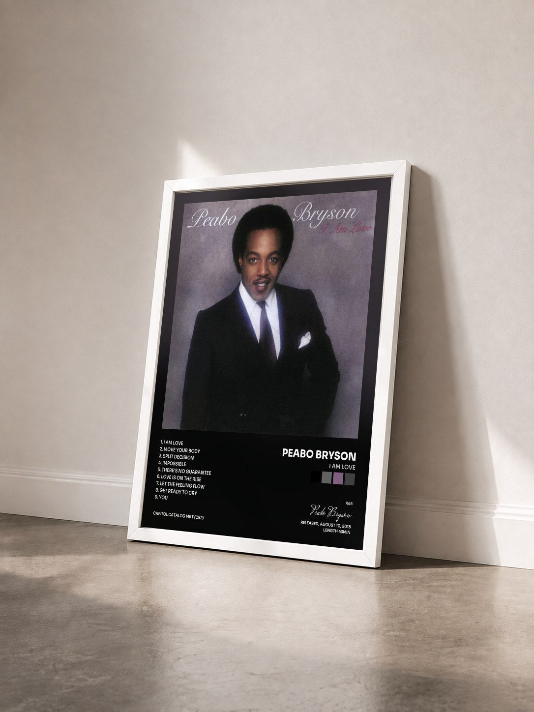 #blanc Tableau de l'album I Am Love de Peabo Bryson vu de trois quarts, cadre blanc