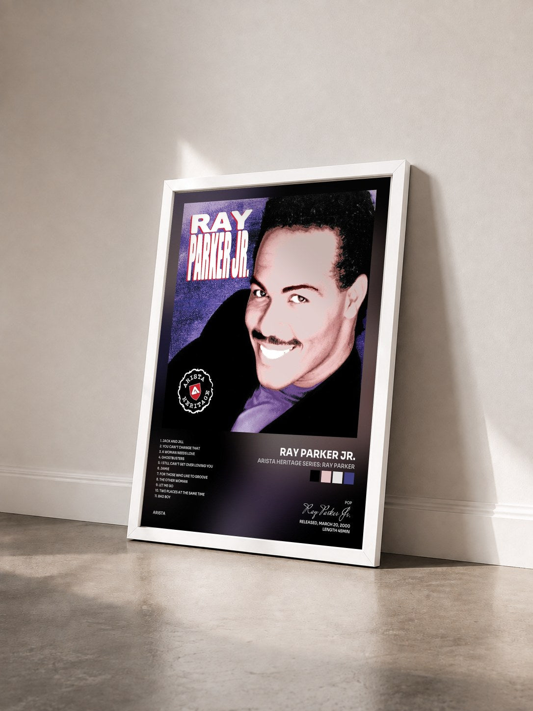 #blanc Tableau de l'album Arista Heritage Series: Ray Parker de Ray Parker Jr. vu de trois quarts, cadre blanc