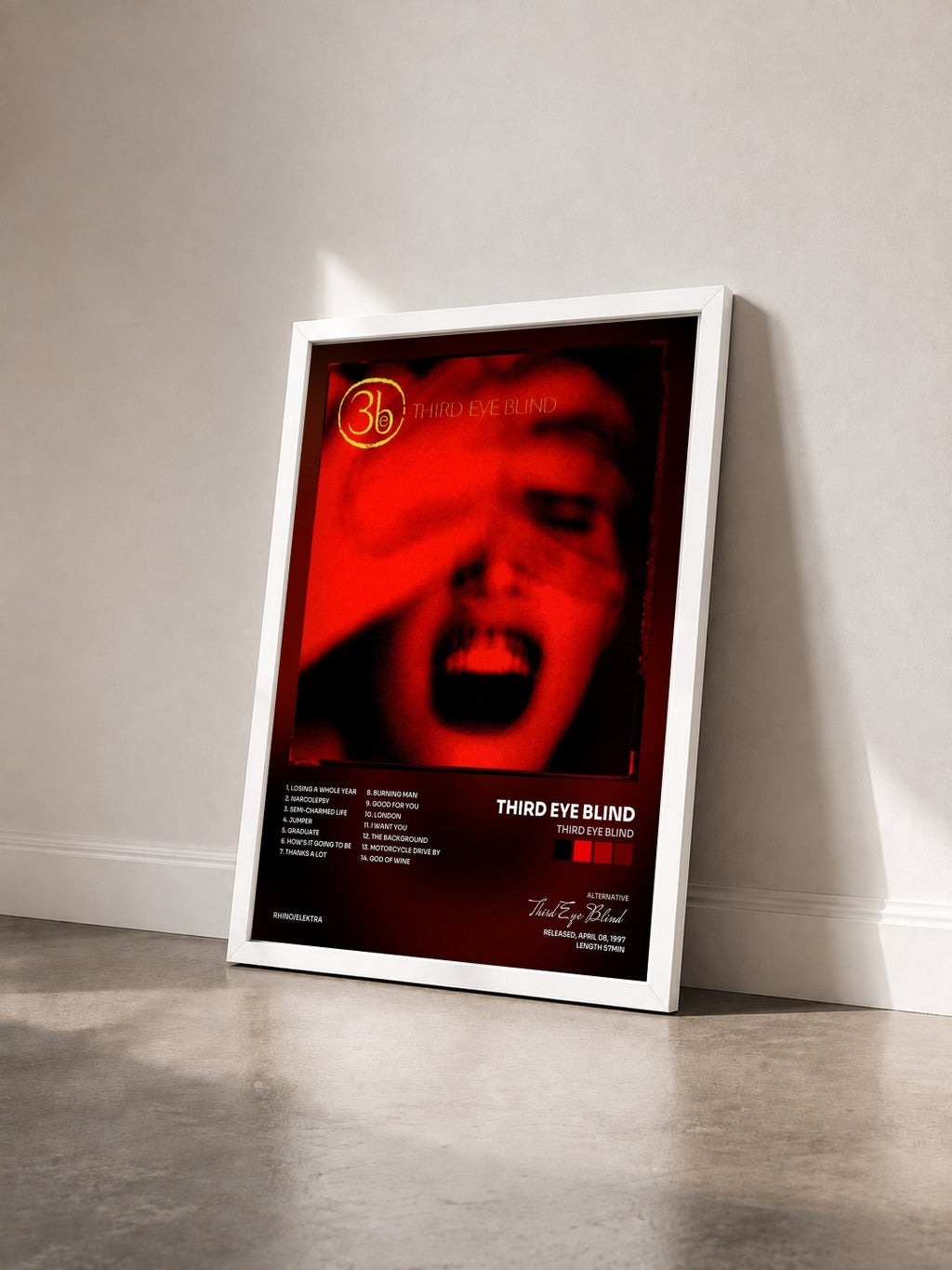 #blanc Tableau de l'album Third Eye Blind de Third Eye Blind vu de trois quarts, cadre blanc