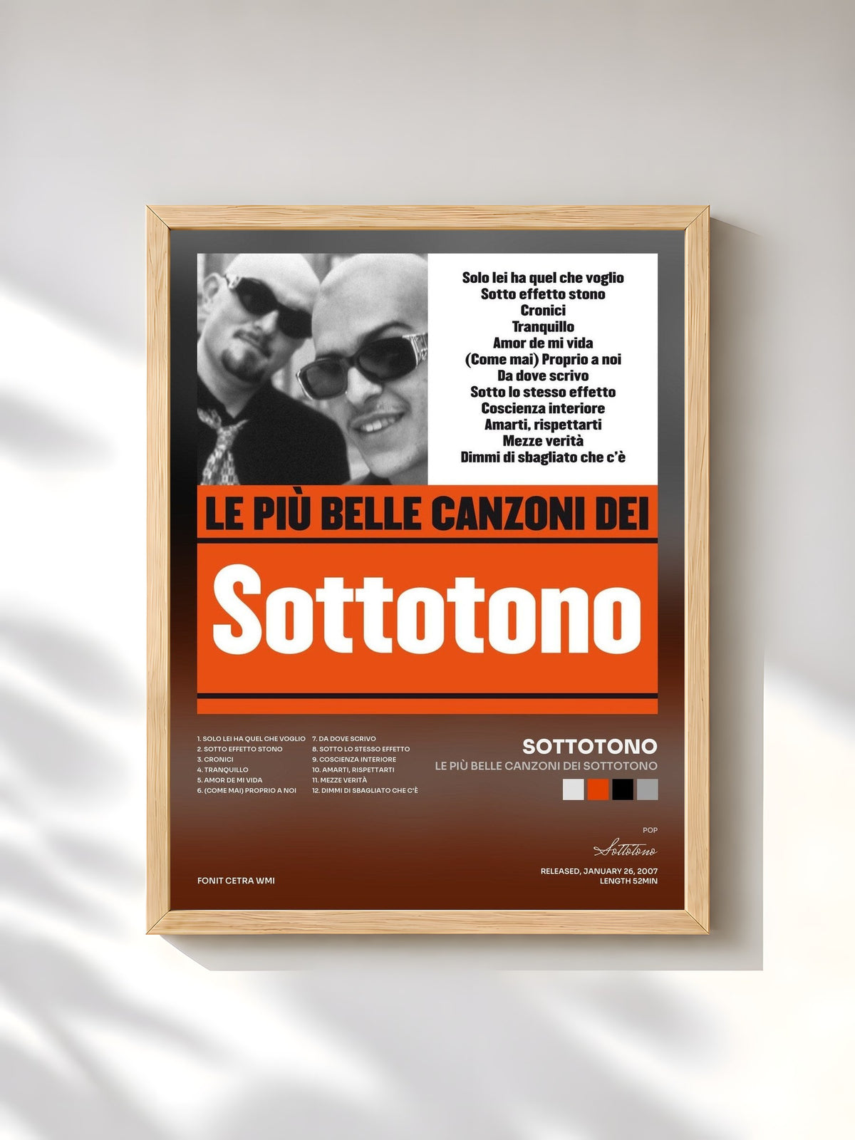 #bois Tableau de l'album Le più belle canzoni dei Sottotono de Sottotono, cadre en bois brut, imprimé et encadré en France