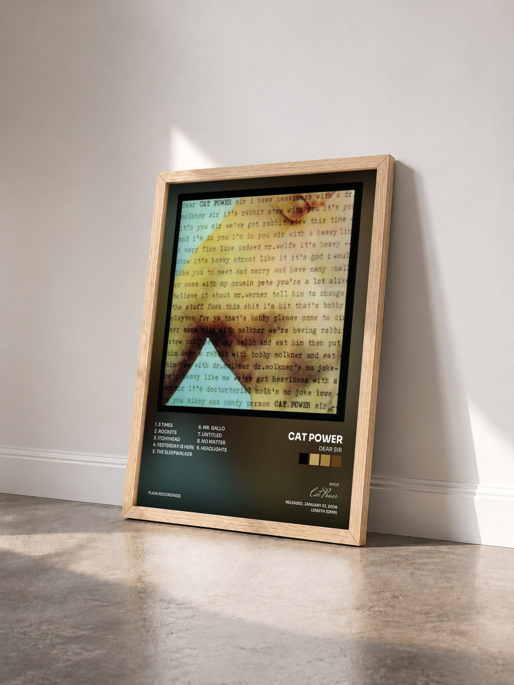 #bois Tableau de l'album Dear Sir de Cat Power vu de trois quarts, cadre en bois brut