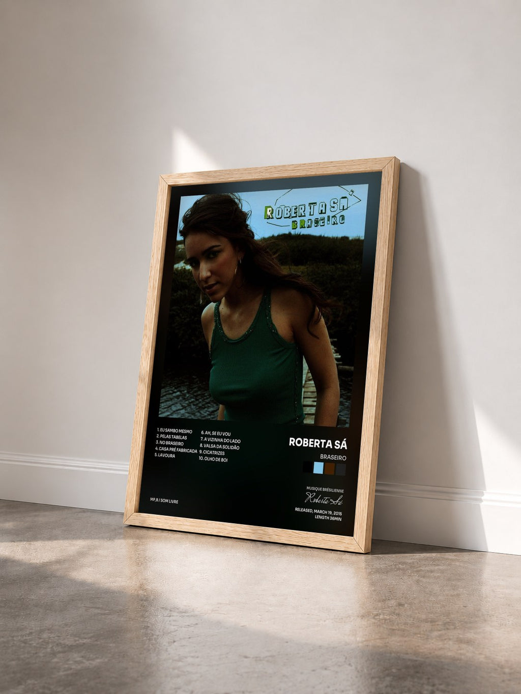 #bois Tableau de l'album Braseiro de Roberta Sá vu de trois quarts, cadre en bois brut