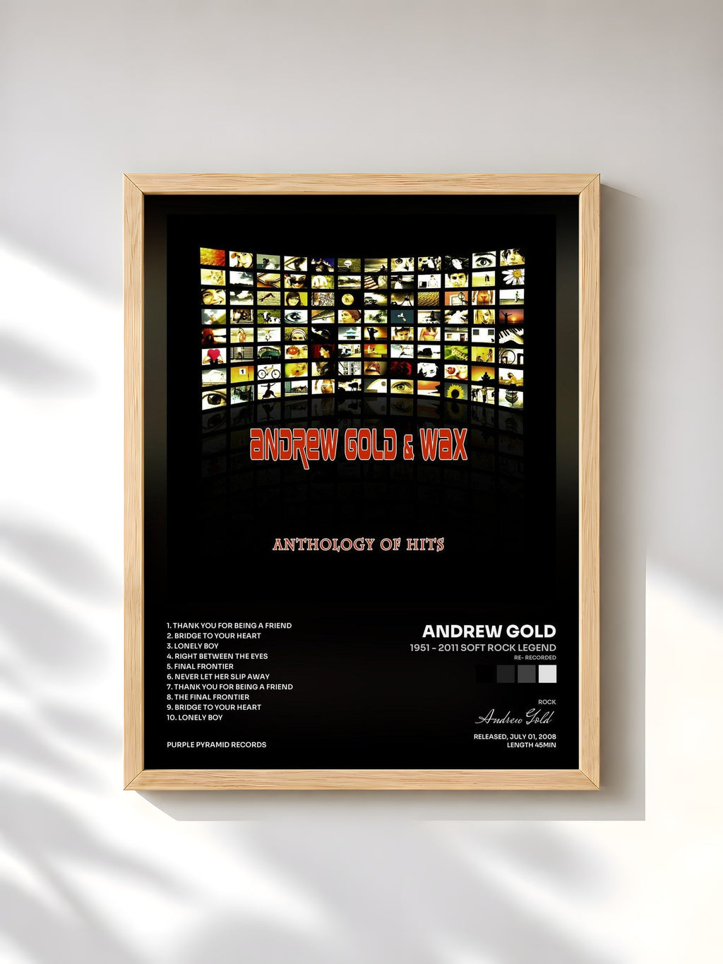 #bois Tableau de l'album 1951 - 2011 Soft Rock Legend (Re- Recorded) de Andrew Gold, cadre en bois brut, imprimé et encadré en France