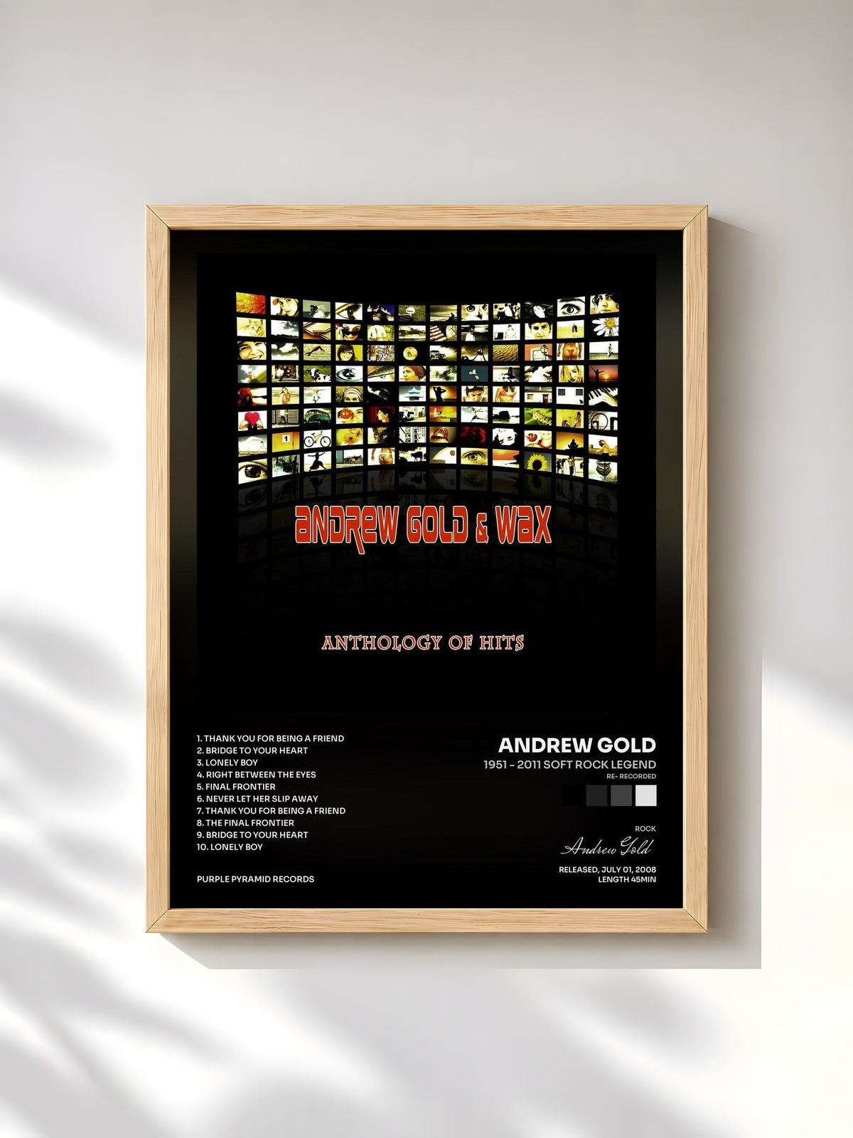 #bois Tableau de l'album 1951 - 2011 Soft Rock Legend (Re- Recorded) de Andrew Gold, cadre en bois brut, imprimé et encadré en France