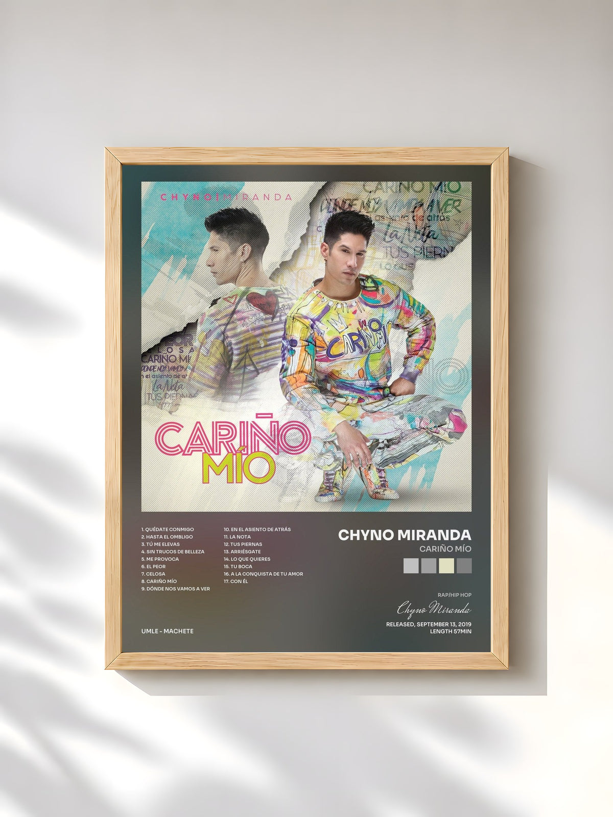 #bois Tableau de l'album Cariño Mío de Chyno Miranda, cadre en bois brut, imprimé et encadré en France