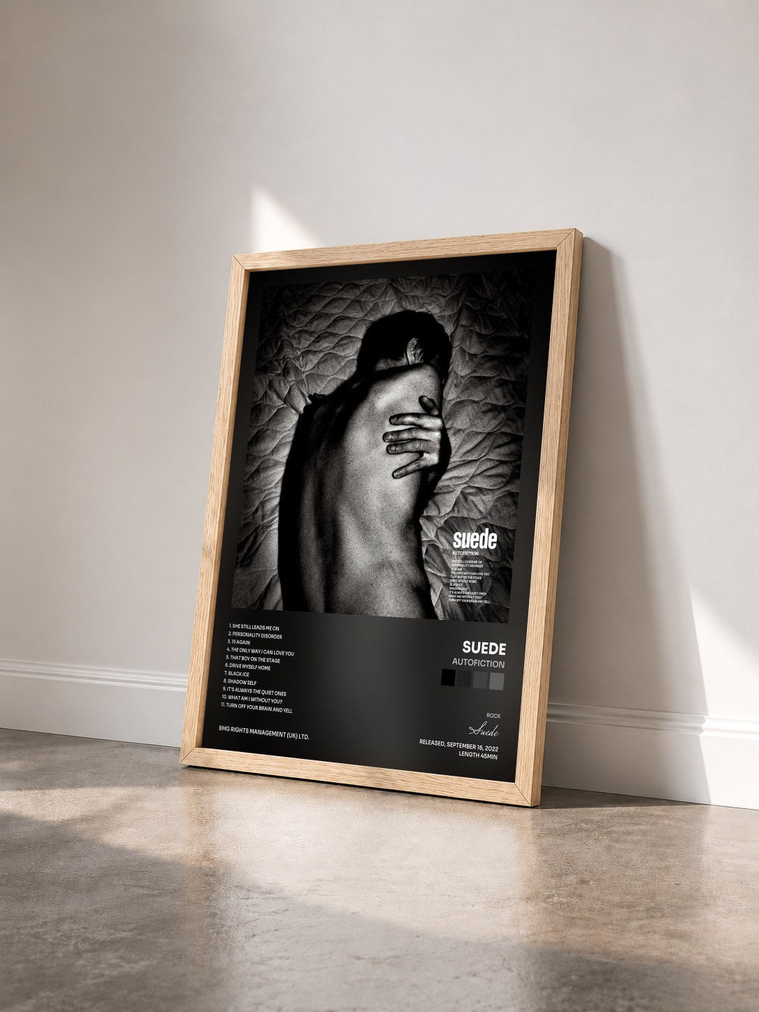 #bois Tableau de l'album Autofiction de Suede vu de trois quarts, cadre en bois brut
