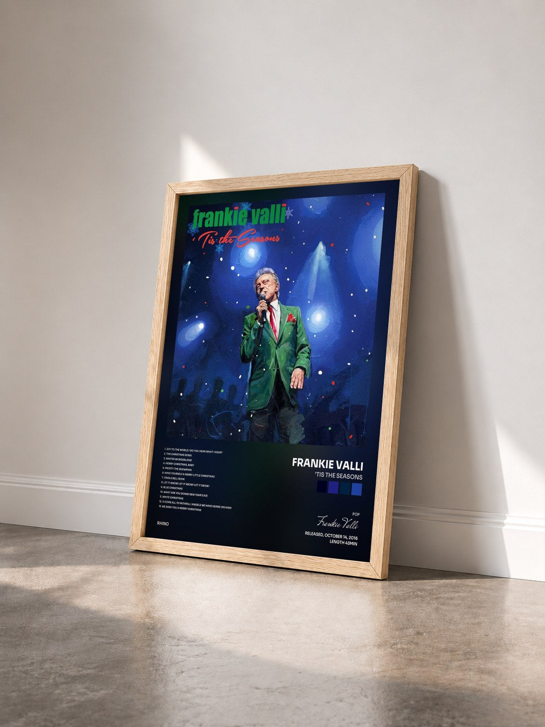 #bois Tableau de l'album 'Tis The Seasons de Frankie Valli vu de trois quarts, cadre en bois brut